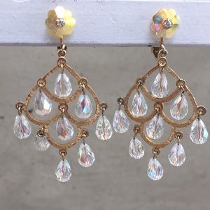 Gold and Chrystal chandelier clip on earrings